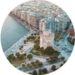 The White Tower and the Thessaloniki waterfront from above
